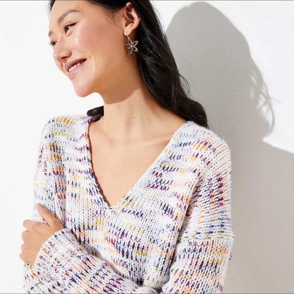 LOFT Multicolor Spacedye Double V Chunky Knit‎ Oversized Sweater - Size XS
